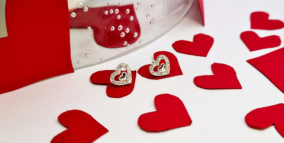 Thumbnail: Silver open cubic zirconia heart with inner heart stud earring