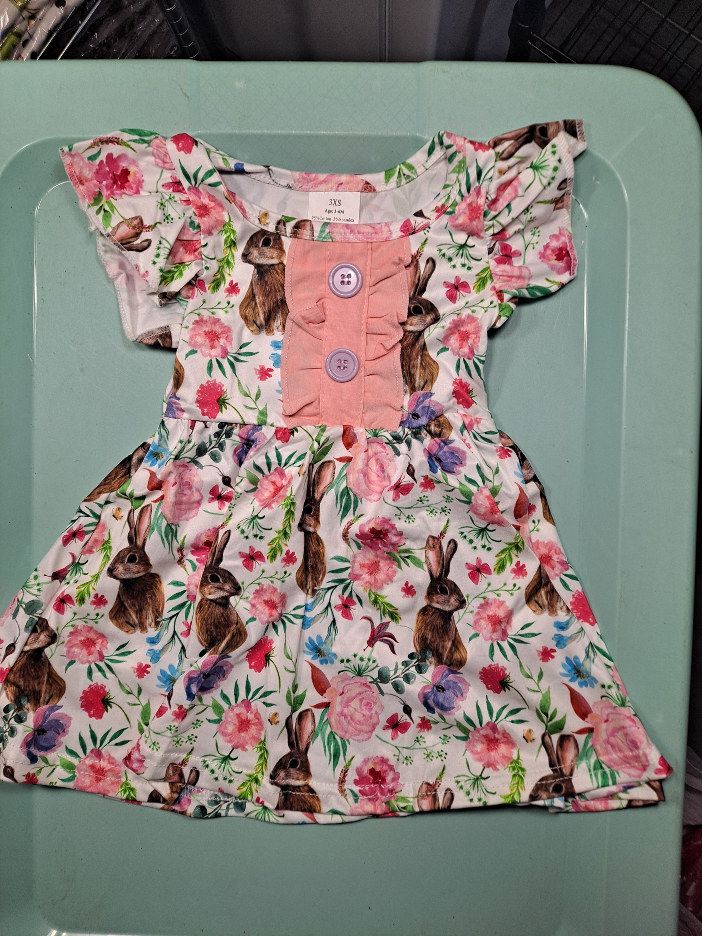 White Easter dress with dark brown bunnies