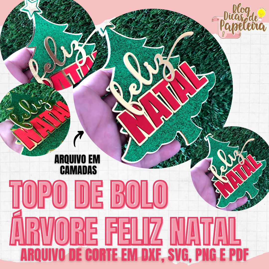 Topo de Bolo Árvore Feliz Natal