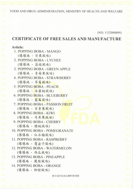 Certified popping boba with free sale certificate for safe and halal bubble tea topping