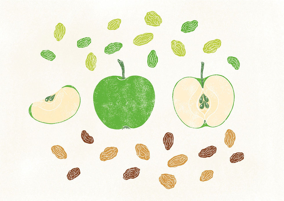 Illustrated ingredients of apples and raisins