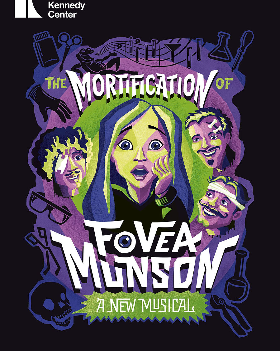 A shocked girl and three disembodied heads as title image for a young ages musical by The Kennedy Center in Washington DC