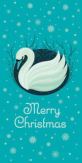 Christmas card with a vector illustrated swan and festive snow patterns on light blue background