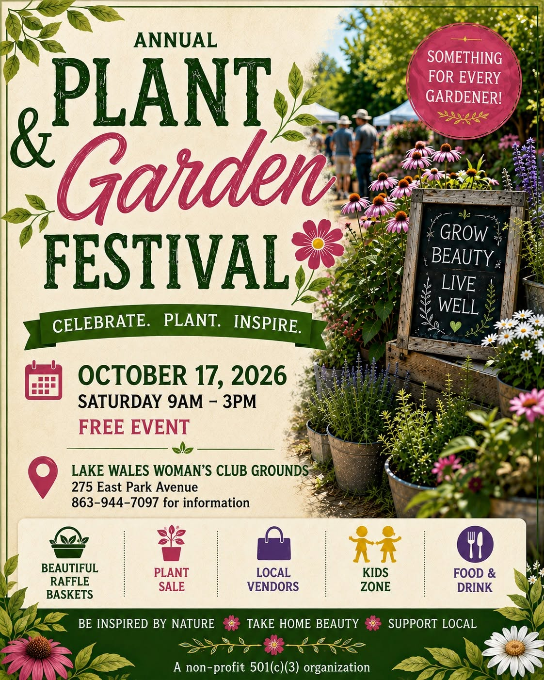 GFWC Lake Wales Woman's Club Annual Plant and Garden Festival flyer, October 17, 2026