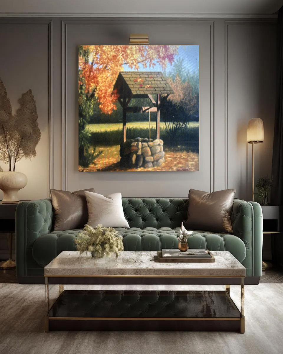 Thumbnail: The Wishing Well - Large Colorful Oil Art Print on Canvas for Home