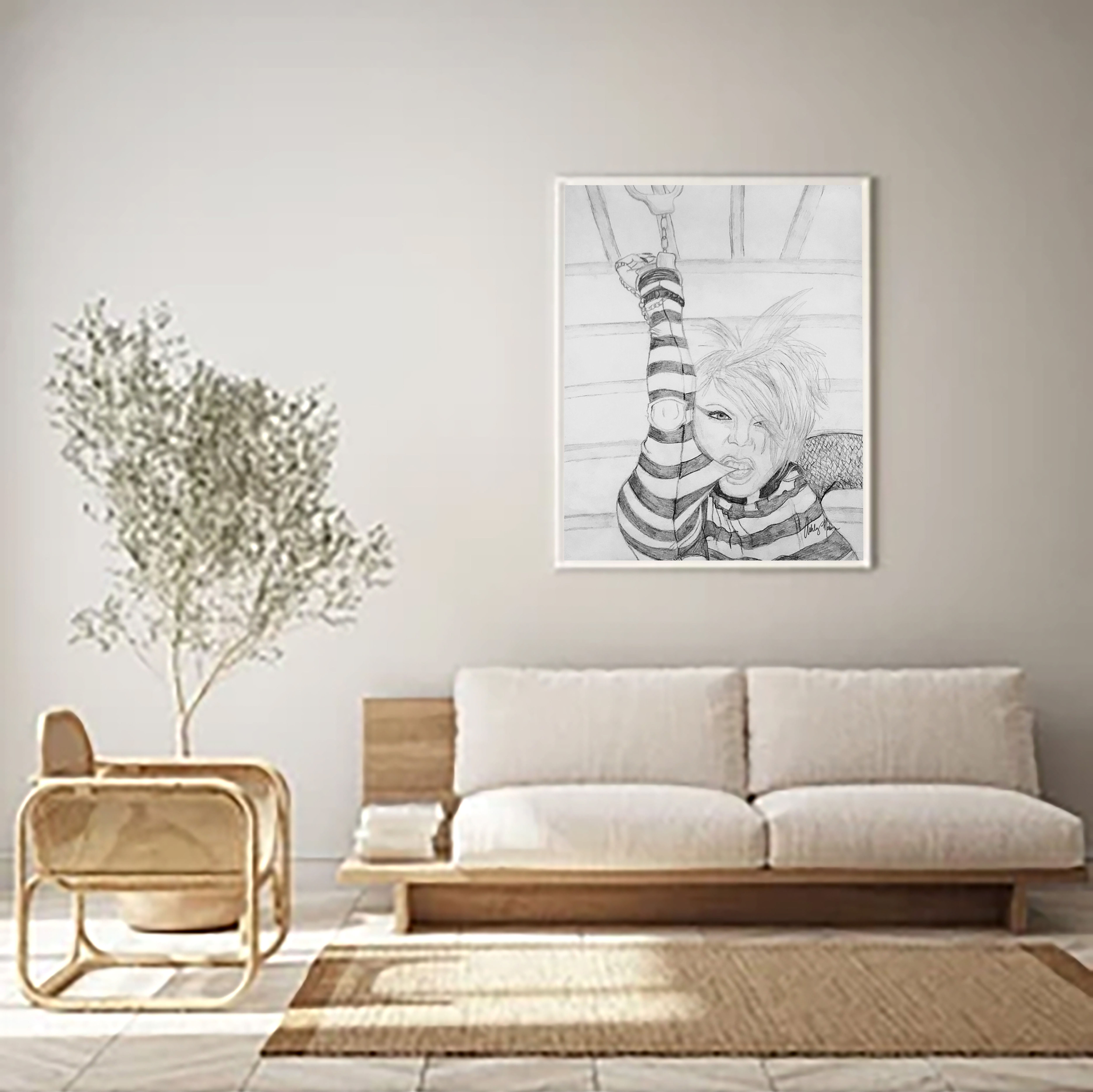 Pink! – Punk Graphite Art Framed Poster Print for Wall and Home Décor