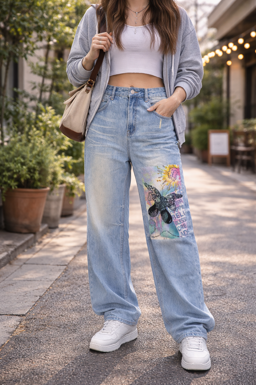 Sun Fade Raw Hem Denim Jeans