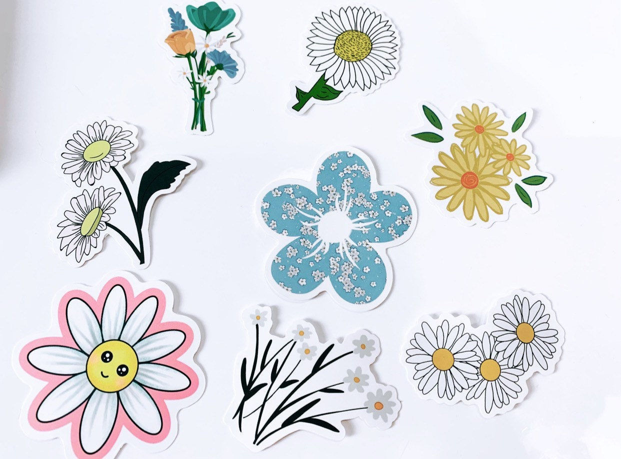 Wood Natural Creations – Daisy Bundle Sticker Set – Hand Drawn
