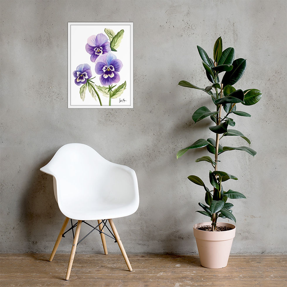Thumbnail: Purple Pansies - Large Watercolor Framed Poster Art Print