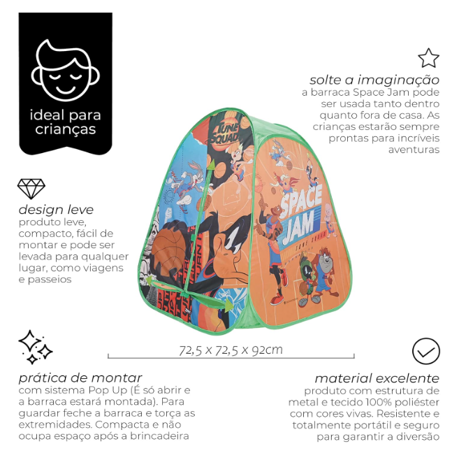 Miniatura: BARRACA INFANTIL PORTÁTIL DOBRÁVEL SPACE JAM PERNALONGA