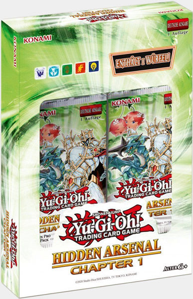 Konami - Yu-Gi-Oh! Hidden Arsenal Chapter 1 Box (DE) – Mit 1 Secret Rare Promo, Sammler-Würfel und 2 Boosterpacks