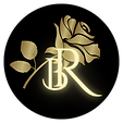 A black logo with golden symbol accents