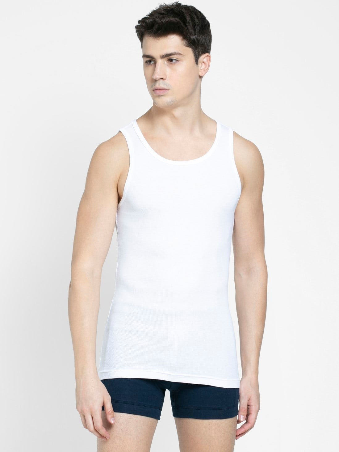 8823 Men's Ribbed Sleeveless Vest with Stay Fresh Treatment (Pack of 2) - White