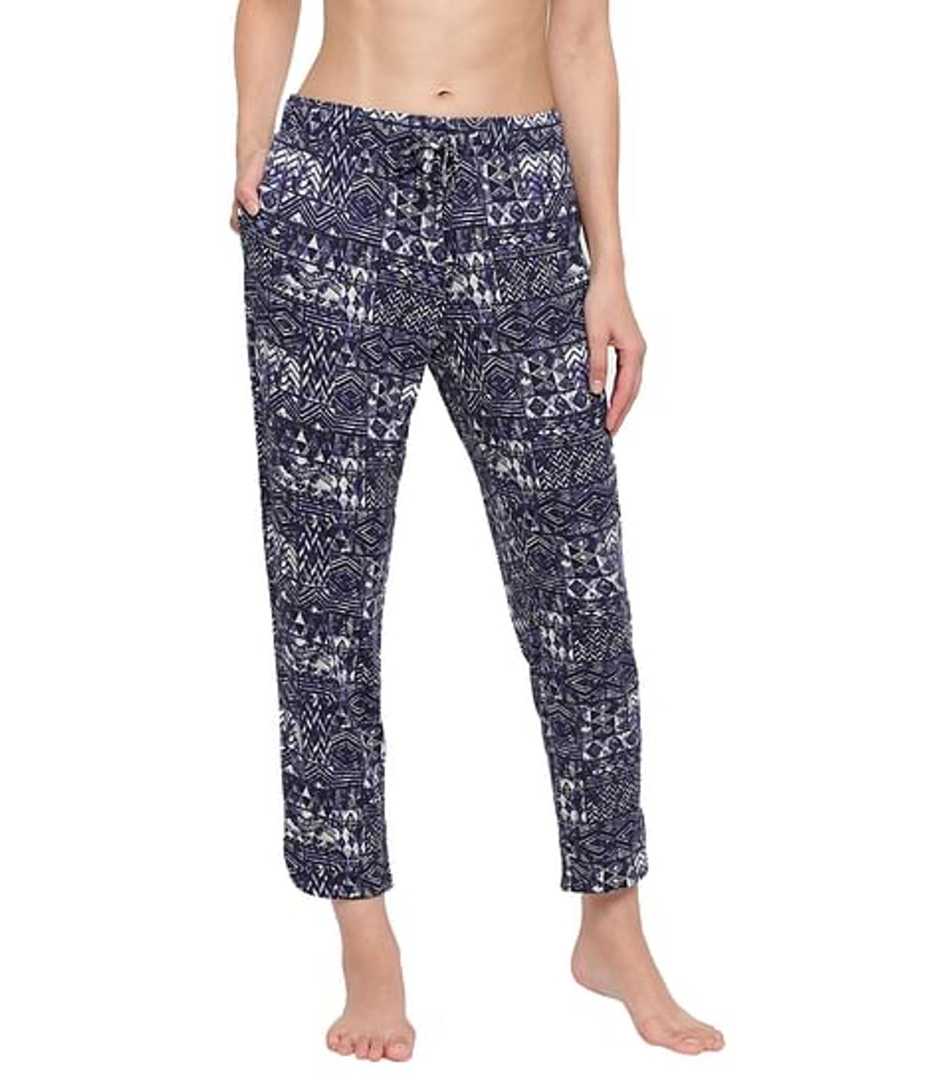 ENAMOR Curved slit Printed Pyajama - Black