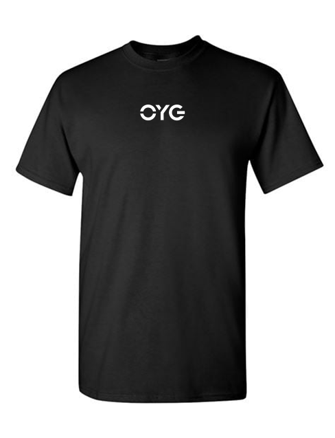 Thumbnail: white OYG logo on front center of black T-shirt