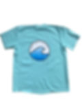 blue wave summer OYG logo on the back of a teal shirt