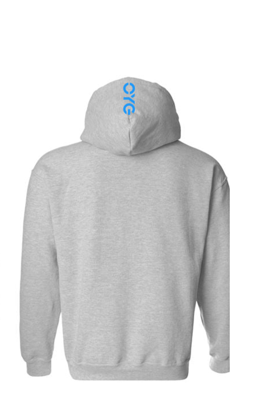 Thumbnail: blue OYG logo vertically on good of grey hoodie