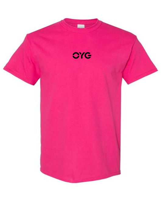 Thumbnail: black OYG logo on front center of pink T-shirt