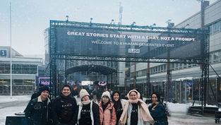 Earth VC team at Slush 2024 Helsinki entrance - climate tech founders empowerment conference