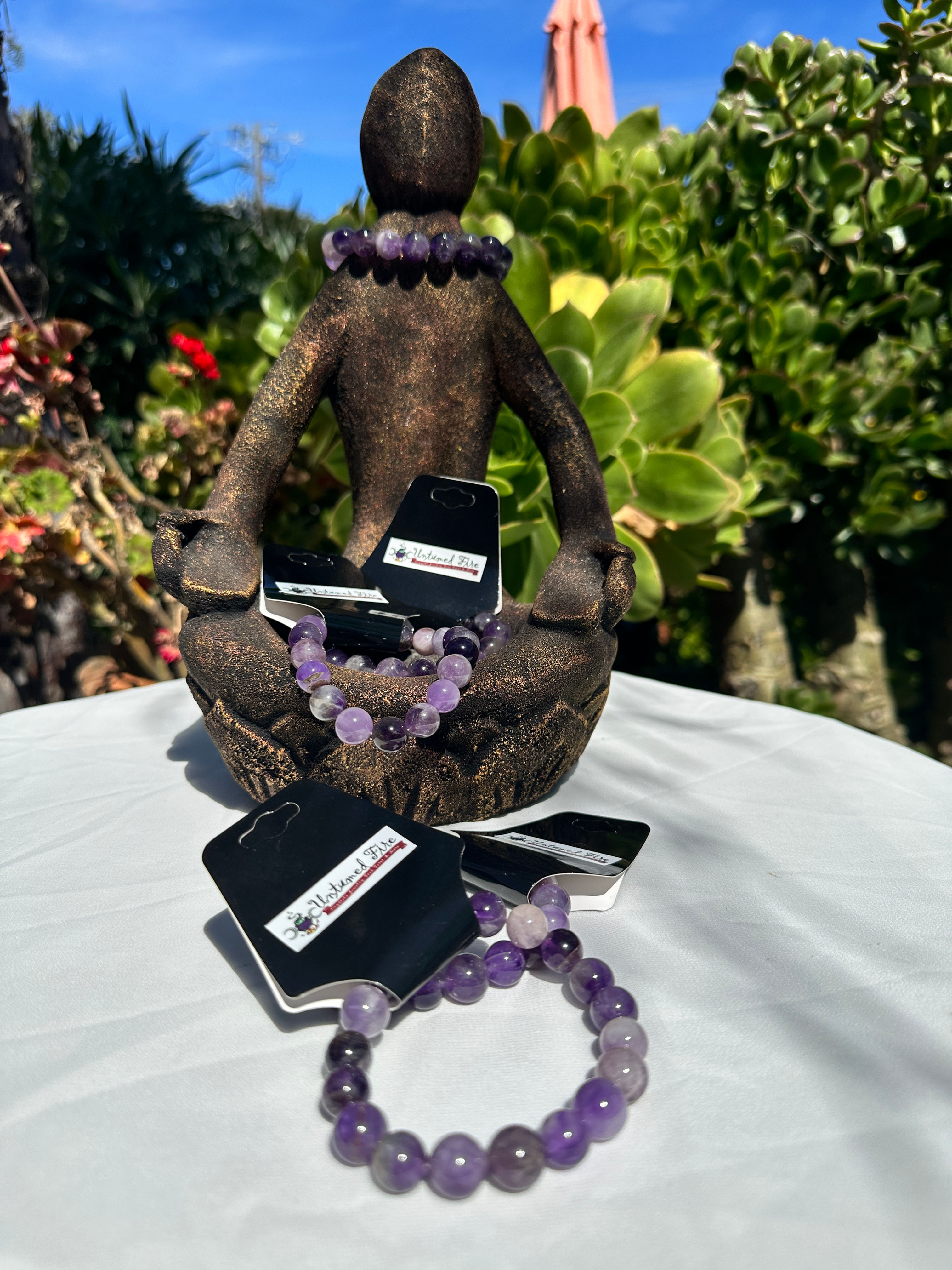 Chevron Amethyst 10mm Round Stretch Bracelet