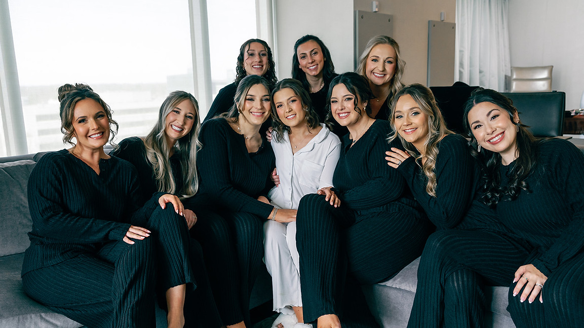 Elegant bridal party makeup — cohesive, polished looks by Brittani Christina for bride and all bridesmaids.
