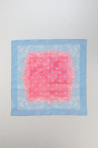 ガーゼ大判ハンカチ（ヴィンテージフラワー）＿サックス✕ピンク（L