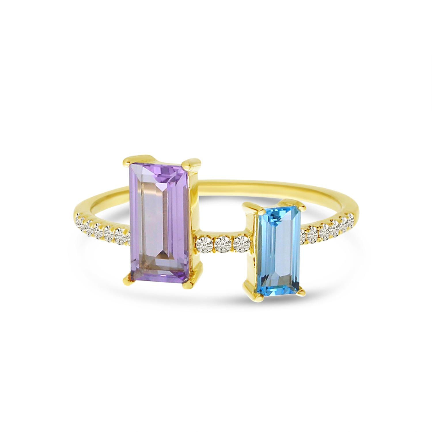 Amethyst and Blue Topaz Duo with Diamonds Ring