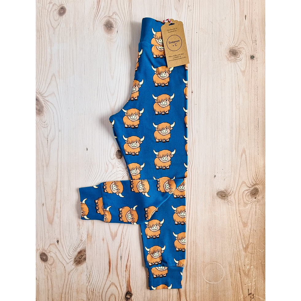 Blue highland cow leggings - Simpson + C - handmade children's clothing