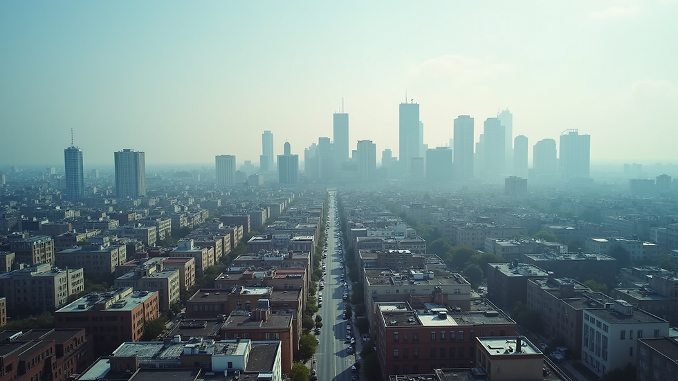 High angle view of a city skyline showing urban properties