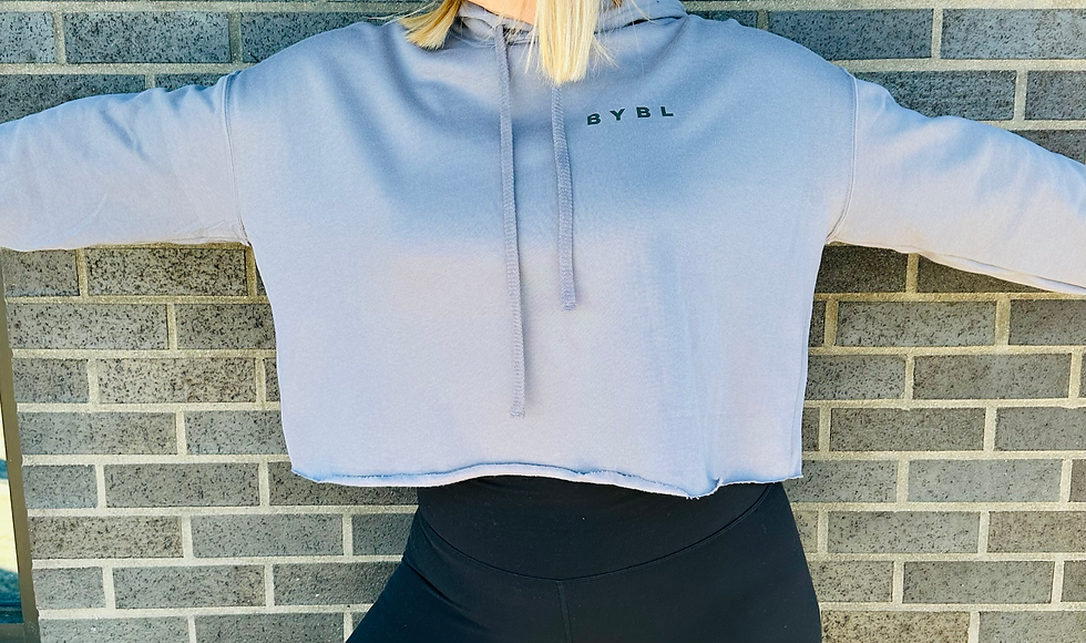 Thumbnail: BYBL WOMEN'S CROPPED FLEECE PULLOVER HOODED SWEATSHIRT STORM