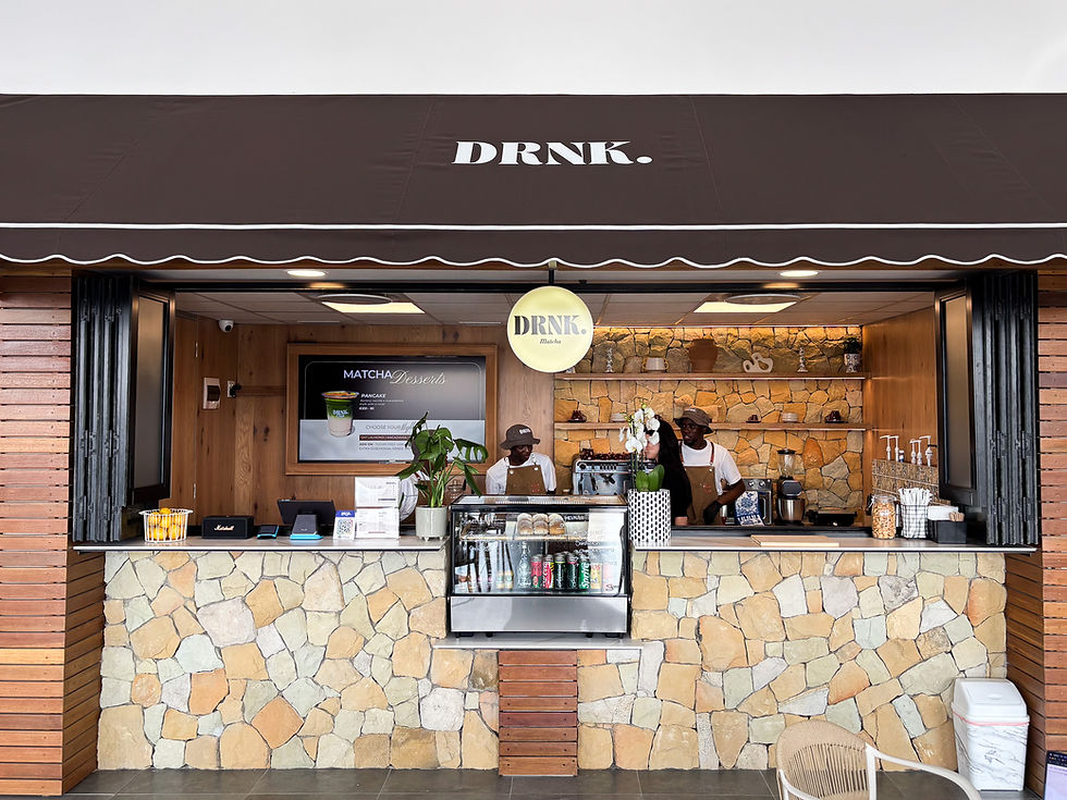 DRNK. Matcha café storefront at Toyota Umhlanga, 1 Wilton Crescent, Somerset Park, Durban