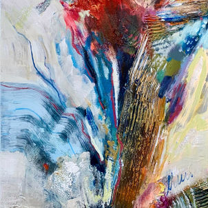 floral_abstrait_tableau_rouge_vert_bleu_contemporain_artiste peintre_mariclairplante