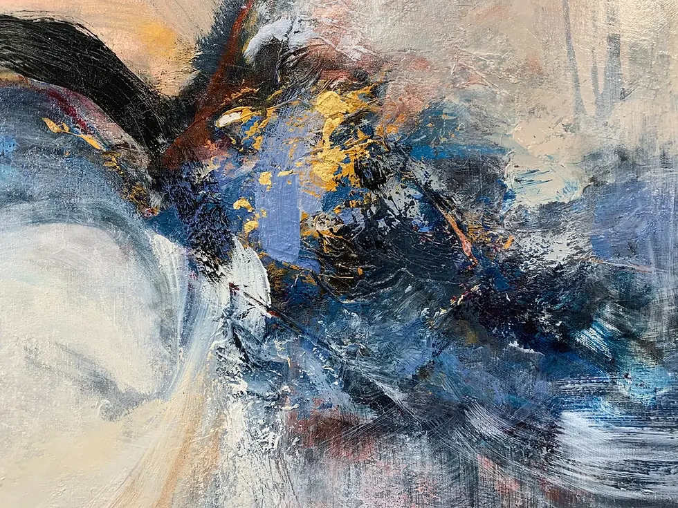 Thumbnail: Détail matière Entre deux vents, textures riches et coulures en peinture abstraite contemporaine par Mariclair Plante