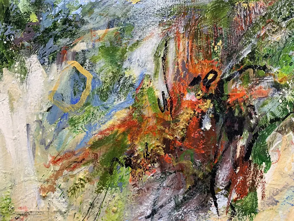 Thumbnail: Temps suspendu détail textures tableau art abstrait grand format de l'artiste peintre Mariclair Plante