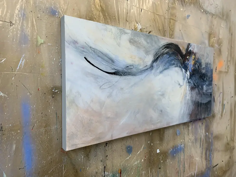 Thumbnail: Vue latérale Entre deux vents, toile abstraite contemporaine avec finition des côtés par Mariclair Plante