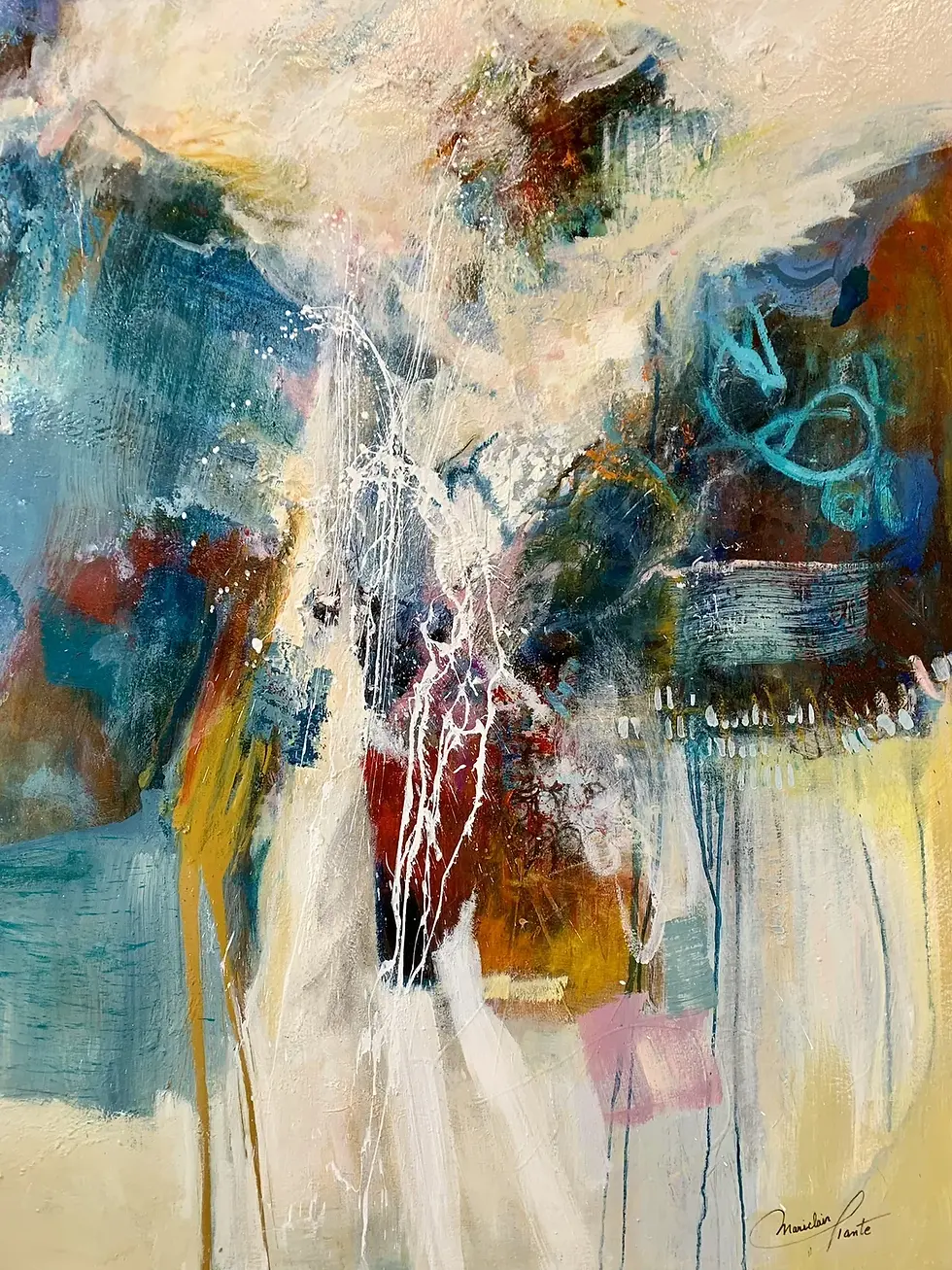 Miniature : Échappée belle zoom tableau abstrait grand format de l'artiste peintre Mariclair Plante