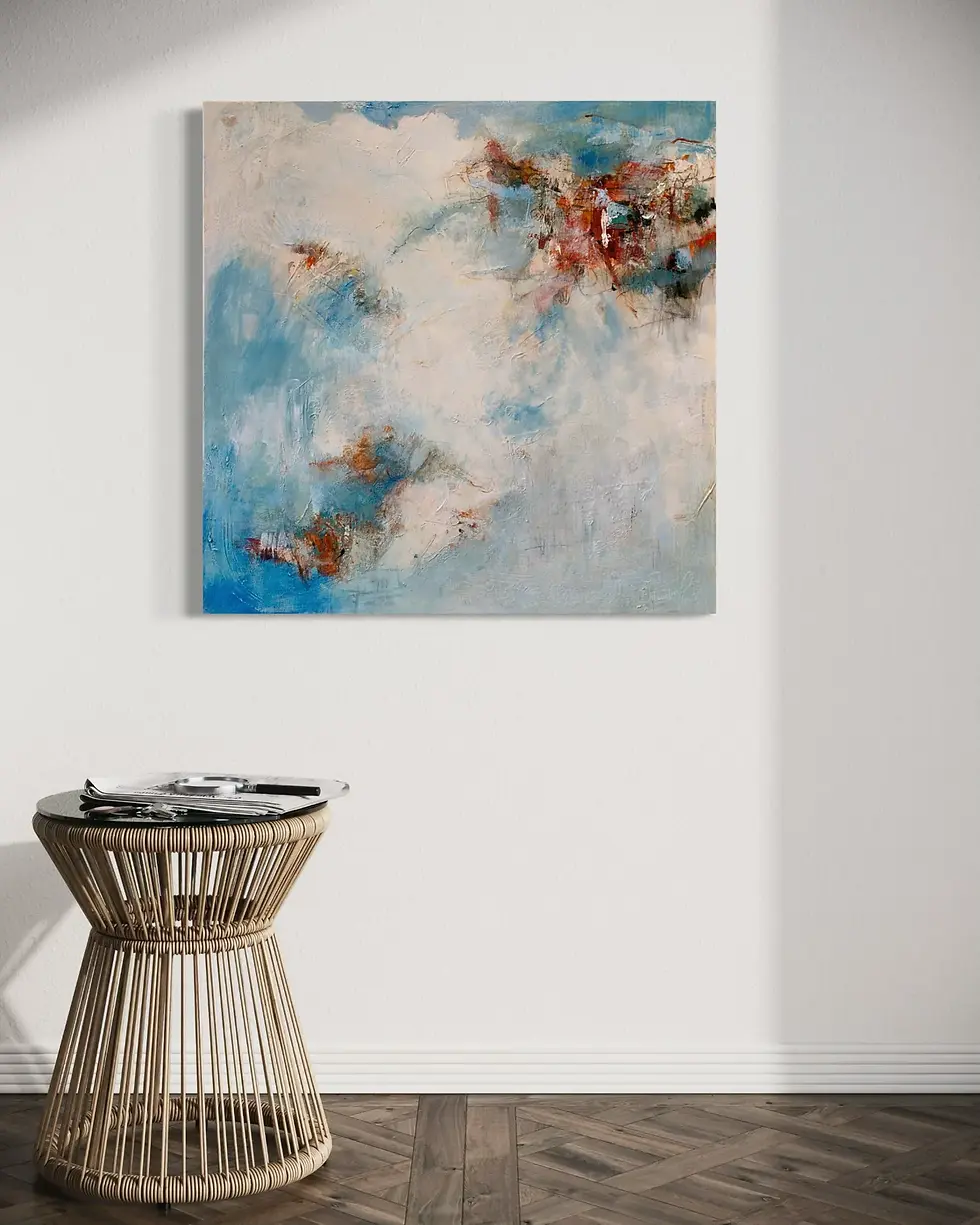 Miniature : Air nomade, peinture abstraite contemporaine au-dessus d’une table, ambiance épurée