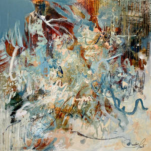 art abstrait bleu beige doré contemporain