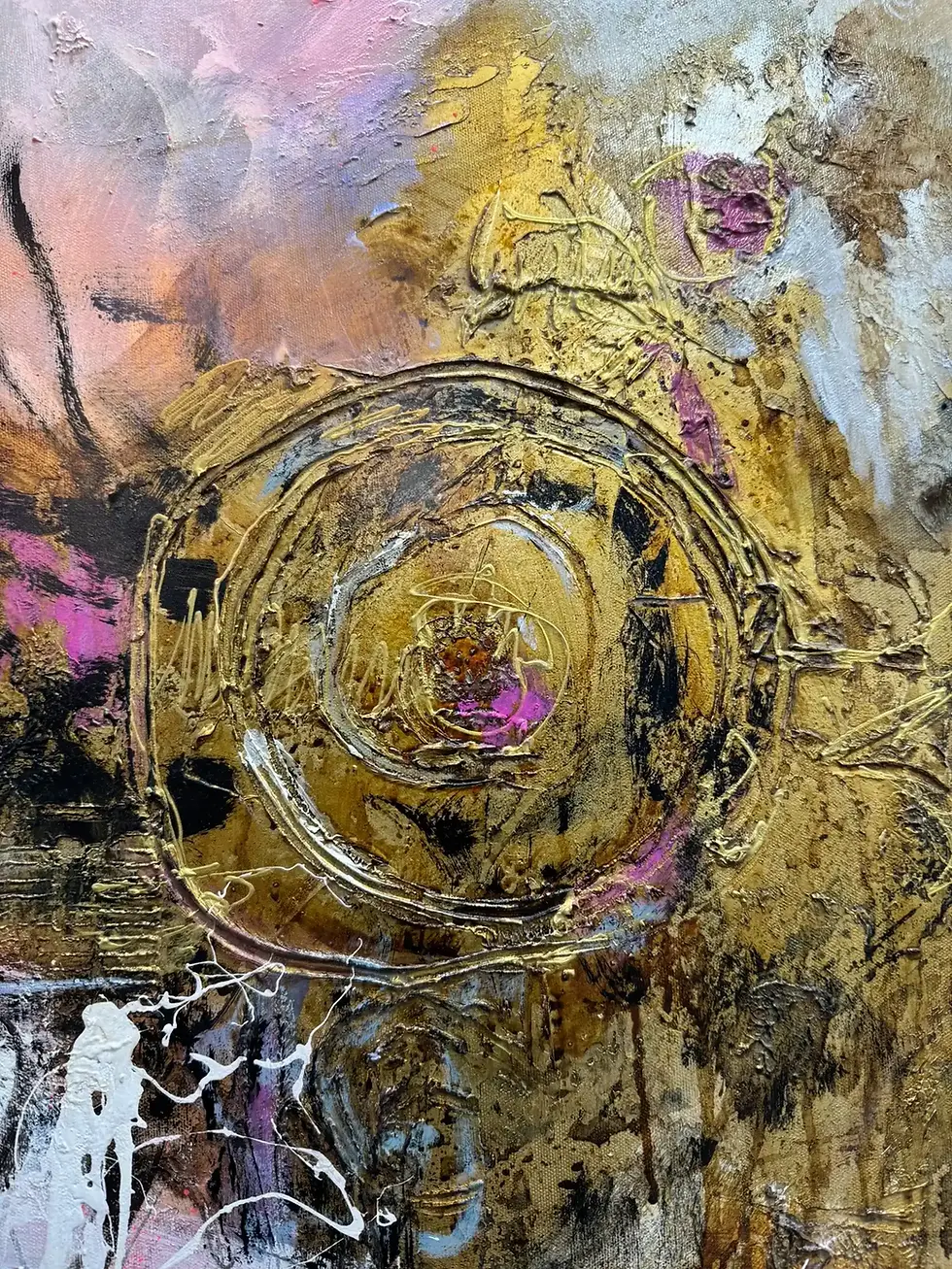 Thumbnail: Gros plan textures or et reliefs circulaires – œuvre abstraite 48 x 72 po