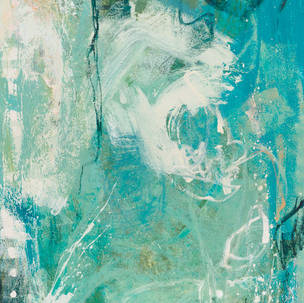 vertical abstract painting- green turquoise painting-happiness painting-intuitive abstract painting