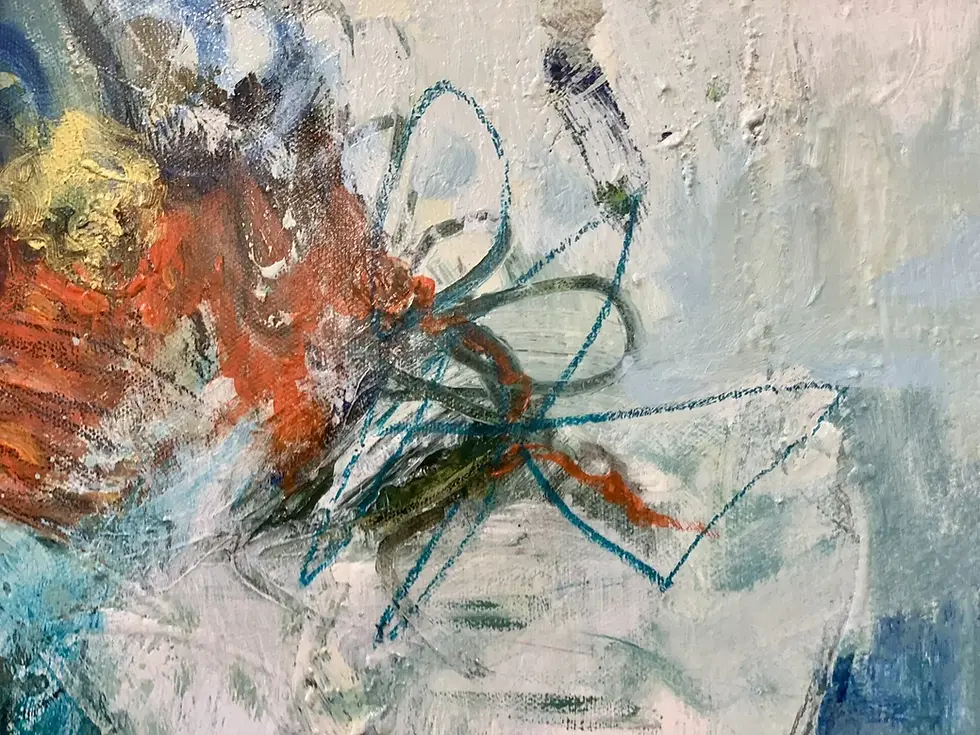 Thumbnail: détail tableau-Eveil de la nature-tableau abstrait grand format de l'artiste Mariclair Plante Canada