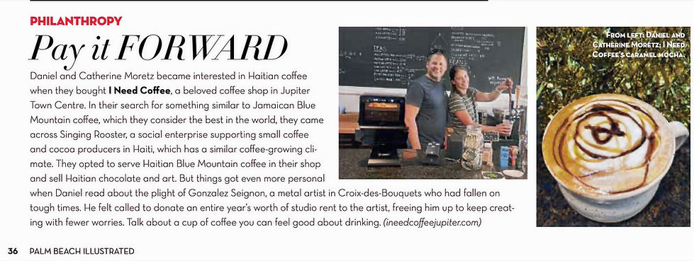 Palm Beach Illustrated magazine feature on I Need Coffee in Jupiter, Florida