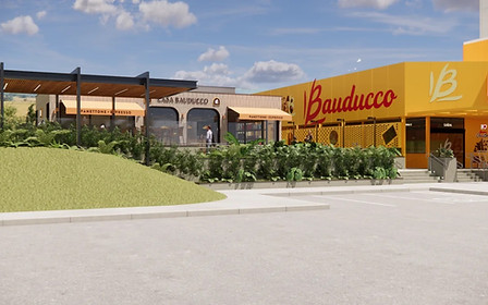 Fachada da loja da Bauducco e da Casa Bauducco em Extrema-MG