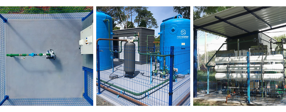 Poço artesiano da NeoWater para a Prologis Castelo 41; sistema de tratamento de água WAAS da Unilever; sistema com osmose reversa para a Zoetis. Fonte: NeoWater Eficiência Hídrica.