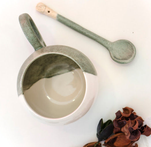 Another handmade green detail ceramic mug from roots ceramic. on roots ceramic 