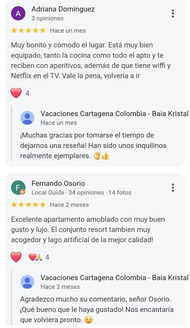 Opiniones de viajeros - Complejo Baia Kristal - Cartagena de Indias