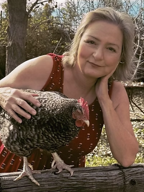 Josephine DeFalco with with chicken.