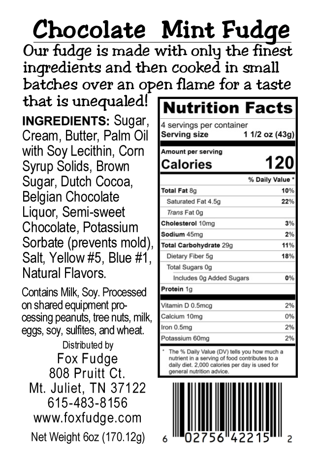 Thumbnail: Chocolate Mint Fudge Nutritional Label