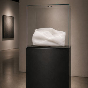 Weiße Alabaster-Skulptur: Gefaltetes Papier, Beates Skulpturengalerie