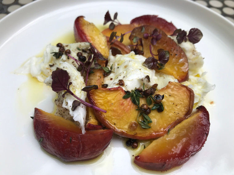 Recipe: Slow roasted peach & buffalo mozzarella
